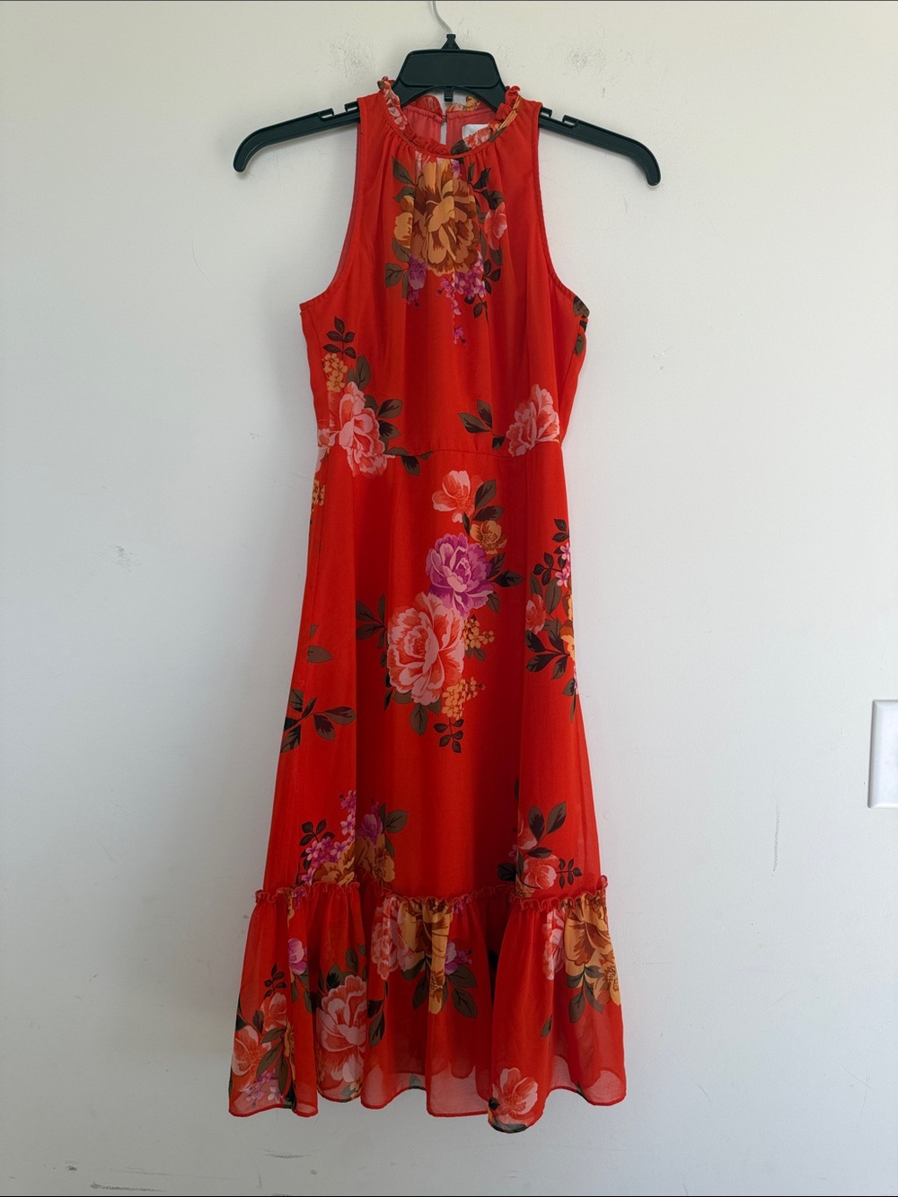 Donna Morgan Red Floral Halter Midi Dress